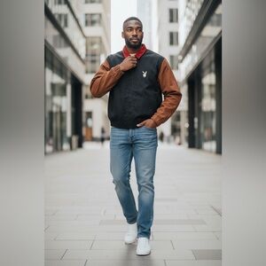 PLAYBOY Men's Black and Rust  Jacket